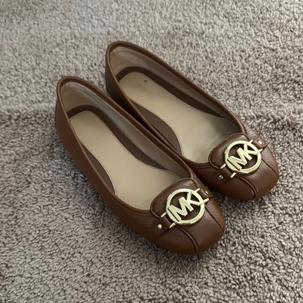 Michael Kors Brown Flats with Gold Logo